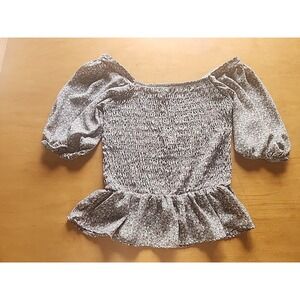 Sienna Sky‎ Womens Blouse S Lightweight Green Floral Off Shoulder Puff Sleeve